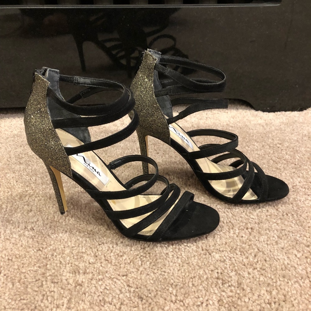Brand new Nina black suede gold shimmer chelisefy